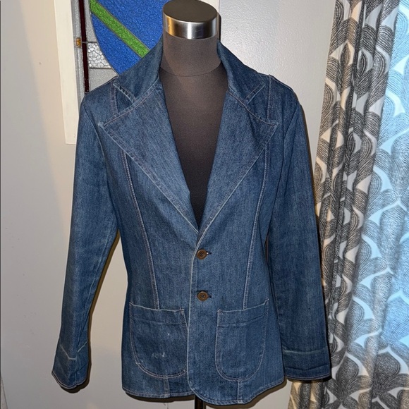 Vintage 1970's Wrangler Denim Tuxedo Western Blazer Jacket Butterfly Collar SZ L - Picture 1 of 8